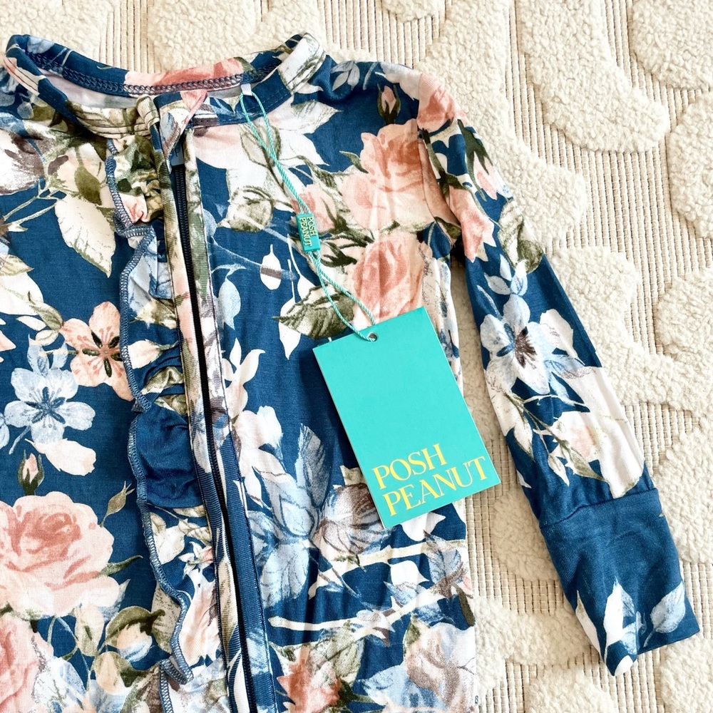Posh Peanut Blue Rose ruffled footie NWT! - Picture 3 of 4